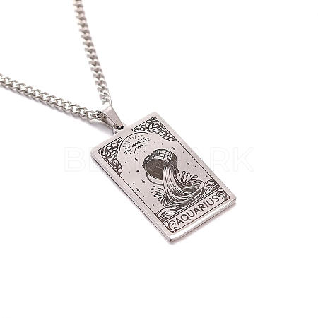 304 Stainless Steel Curb Chain Rectangle with Constellation Pendant Necklaces PW-WG0F5D0-31-1