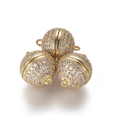 Brass Micro Pave Cubic Zirconia Magnetic Clasps with Loops ZIRC-L082-E-01-G-1