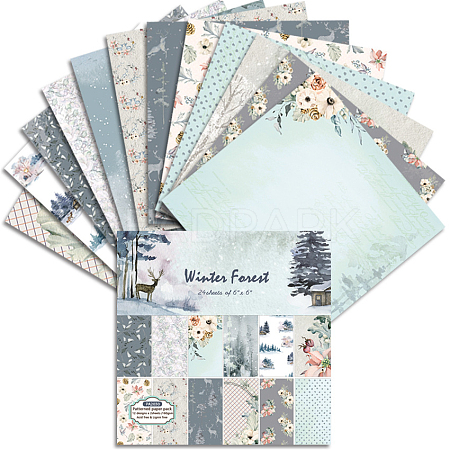 24Pcs 12 Styles Winter Forest Themed Scrapbooking Paper Pads WINT-PW0001-061-1