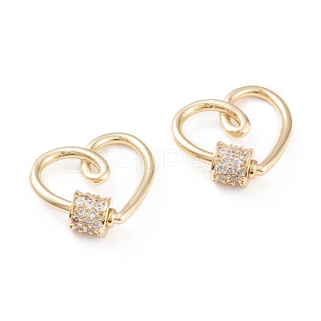 Brass Micro Pave Clear Cubic Zirconia Screw Carabiner Lock Charms KK-F814-31G-1