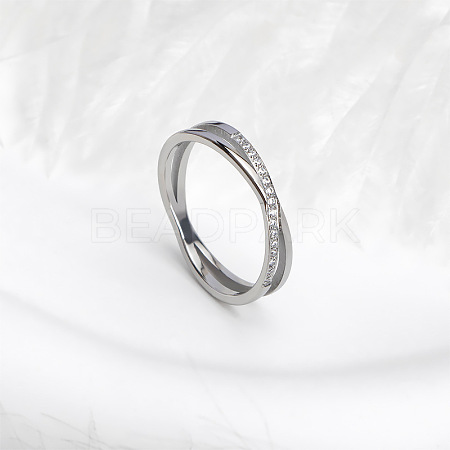 304 Stainless Steel Micro Pave Clear Cubic Zirconia Finger Rings for Women FS-WG1B662-07-1