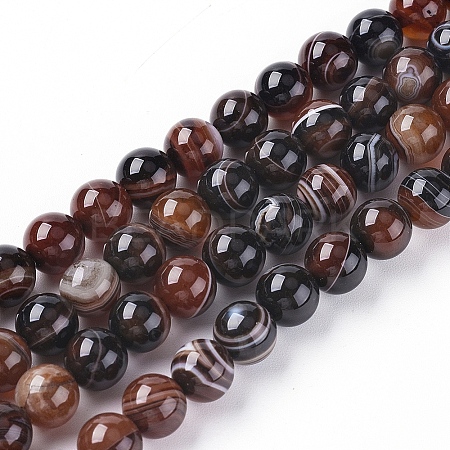 Natural Striped Agate/Banded Agate Beads Strands X-G-G582-8mm-45-1