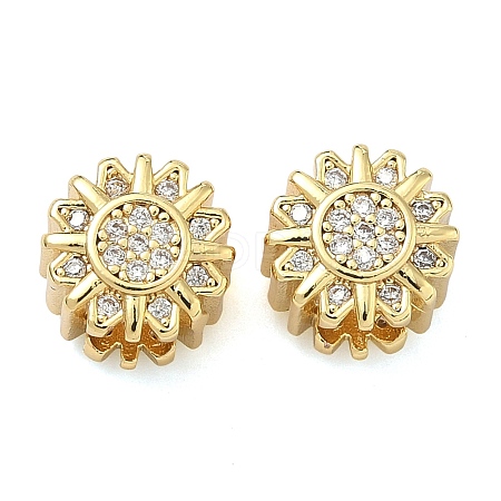 Flower Brass Micro Pave Clear Cubic Zirconia European Beads KK-D229-05G-1