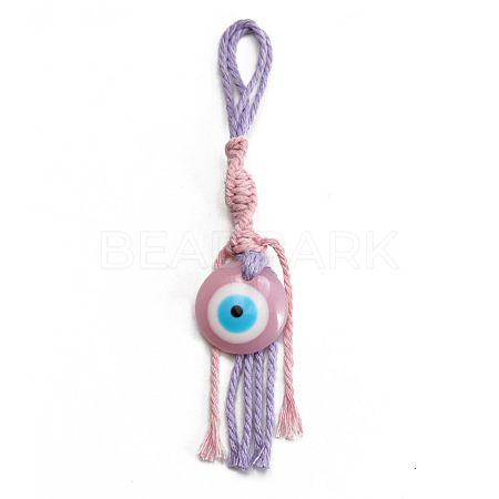 Flat Round with Evil Eye Resin Pendant Decorations EVIL-PW0002-12D-06-1