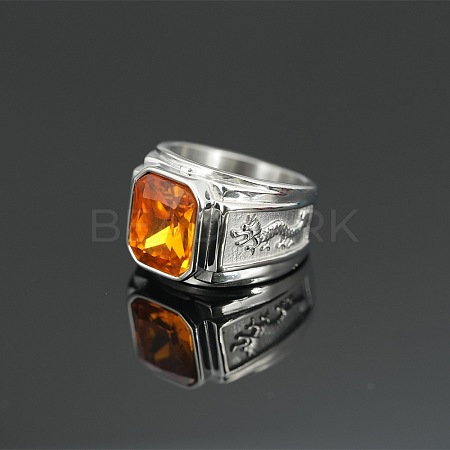 Rectangle 304 Stainless Steel with Cubic Zirconia Finger Rings for Men FS-WG909F6-05-1
