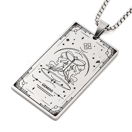 Non-Tarnish 201 Stainless Steel Rectangle with Constellation Pendant Necklaces NJEW-M223-02E-1