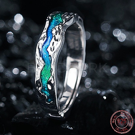 925 Sterling Silver Wave Adjustable Ring with Enamel for Men Women VALE-PW0001-040A-1