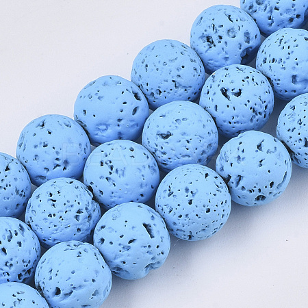 Spray Painted Natural Lava Rock Beads Strands G-N0324-B-04-1