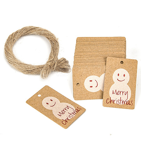 100Pcs Rectangle Christmas Kraft Paper Gift Tags XMAS-PW0001-278C-1