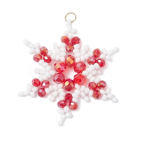 Glass Seed Beaded Snowflake Pendants PALLOY-MZ00890-03-1