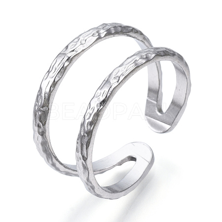 Non-Tarnish 304 Stainless Steel Double Line Open Cuff Ring RJEW-N040-20-1