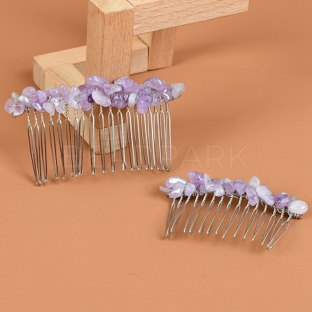Natural Amethyst with Metal Chips Hair Combs PW-WG93284-01-1