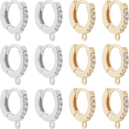 Beebeecraft 12Pcs 2 Colors Brass Micro Pave Clear Cubic Zirconia Huggie Hoop Earring Findings KK-BBC0012-09-1