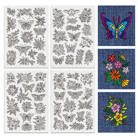 4 Sheets 11.6x8.2 Inch Stick and Stitch Embroidery Patterns DIY-WH0455-043-1