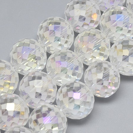 Electroplate Glass Beads Strands EGLA-Q086-12mm-07-WH-1