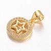 Flat Round with Star Brass Micro Pave Cubic Zirconia Charms KK-E673-024-2