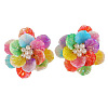 Flower Plastic & Plastic Pearl & Brass Stud Earrings & Rings Sets FS-WG6C53A-10-2