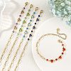 Gemstone Round & Stainless Steel Glass Heart Link Chain Bracelets with Paperclip Chains BJEW-JB14233-1