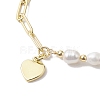 Natural Cultured Freshwater Pearl Beads Paperclip Chains Heart Charm Bracelets with Toggle Clasps for Women BJEW-JB10193-3