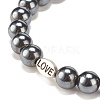 2Pcs 2 Style Natural Lava Rock & Synthetic Hematite Stretch Bracelets Set with Word Love Brass Beads BJEW-JB08186-7