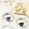 Natural Mixed Gemstone Heart Brass Hinged Cuff Bangles BJEW-JB14316-1