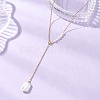 Adjustable Natural Keshi Pearl Rectangle Pendant 304 Stainless Steel Cable Chain Lariat Y Necklaces NJEW-JN05950-1