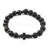 Natural & Synthetic Mixed Gemstone & Wood Cross Beaded Stretch Bracelet BJEW-JB09623-3