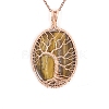 Natural Tiger Eye Brass Wire Wrapped Pendants PW-WG90230-03-1