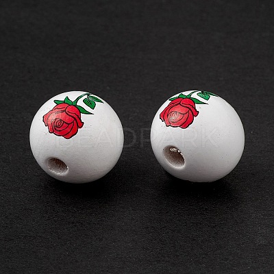 Printed Natural Wood European Beads WOOD-C015-03A-1