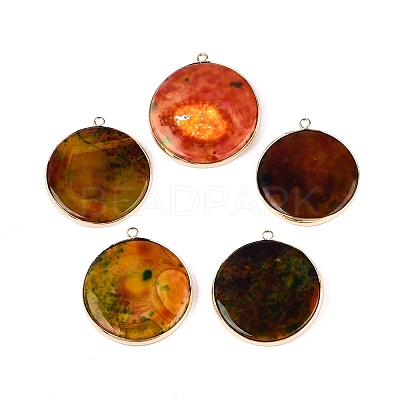 Natural Fire Crackle Agate Coin Pendants G-Q606-55G-1