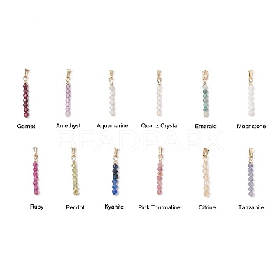 12Pcs 12 Styles Natural Mixed Stone Faceted Round Beaded Pendants PALLOY-JF03556-01-1