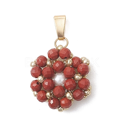 Natural Red Jasper Faceted Round Cluster Flower Pendants PALLOY-MZ01197-01-1