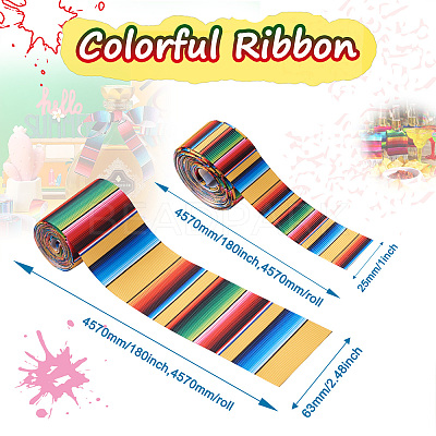 2Rolls 2 Styles Stripe Pattern Printed Polyester Grosgrain Ribbon OCOR-TA0001-37F-1