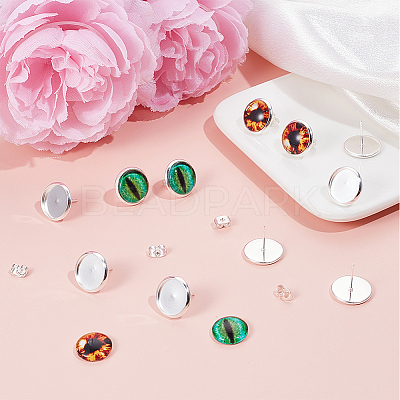 50Pcs Flat Round 304 Stainless Steel Stud Earring Settings STAS-BBC0005-84D-1