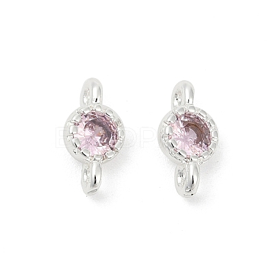Brass Cubic Zirconia Flat Round Connector Charms KK-H204-02S-06-1