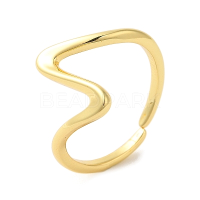 Rack Plating Wave Brass Open Cuff Ring for Women RJEW-S413-04G-1