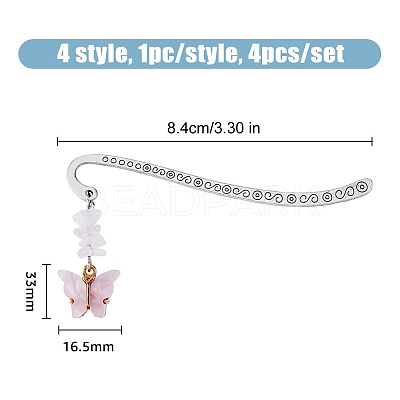 4Pcs 4 Style Acrylic Butterfly Pendant Bookmarks with Natural Gemstone Chips AJEW-PH01475-1