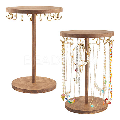Round Wood Jewelry Necklace Display Organizer Hanging Tower Rack NDIS-TAC0001-01A-1