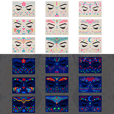 9 Sheets 9 Style Creative Fluorescent Face Tattoo Paper Stickers STIC-TA0002-01-1