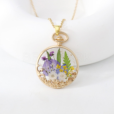 Alloy & Resin Dried Flower Pendant Necklaces WG445DE-02-1
