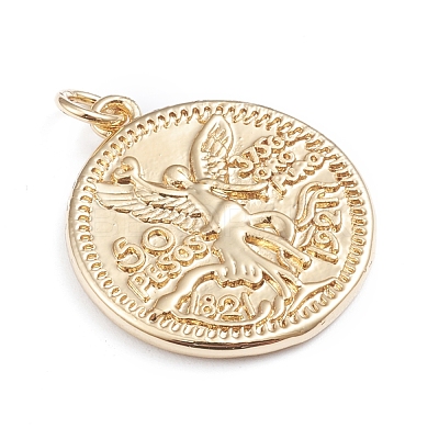 Brass Coin Pendants ZIRC-I042-03G-1