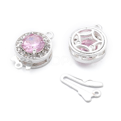Flat Round Brass Micro Pave Cubic Zirconia Box Clasps KK-B125-15B-03S-1
