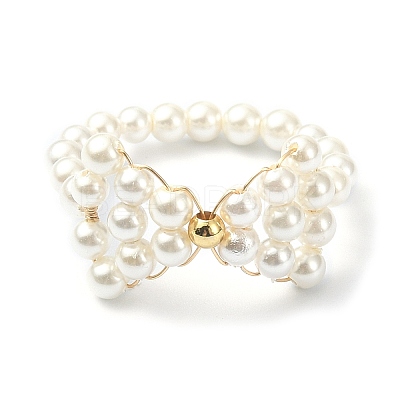 Shell Pearl Beaded Bowknot Finger Rings RJEW-TA00075-1