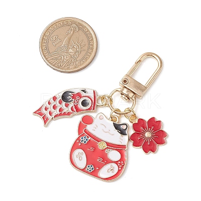 Fortune Cat Fish Flower Alloy Enamel Pendant Decorations HJEW-JM02873-01-1