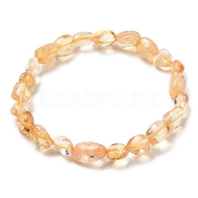 Natural Citrine Bead Stretch Bracelets LS-BJEW-K213-44-1