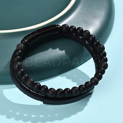 Natural Lava Rock & Glass Round Beaded Bracelets BJEW-G732-02A-1