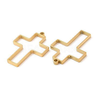 304 Stainless Steel Open Back Bezel Cross Pendants STAS-Z040-08G-1