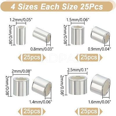 100Pccs 4 Styles 925 Sterling Silver Tube Beads STER-AR0001-06-1