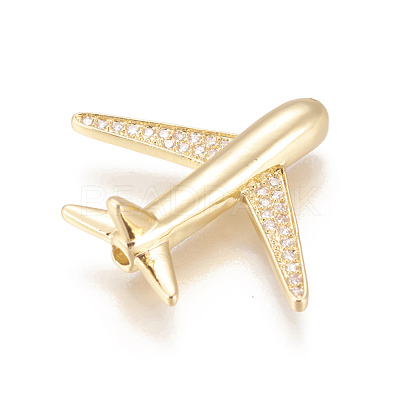 Brass Micro Pave Cubic Zirconia Airliner Beads X-ZIRC-L078-005G-NR-1