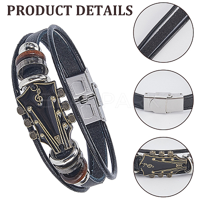 3Pcs 3 Colors Alloy & Leather Cord Bracelets for Men Women BJEW-CL0001-25-1